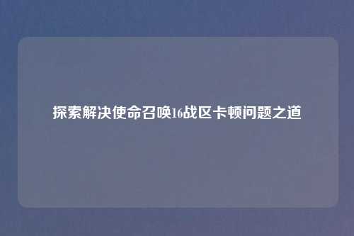 探索解决使命召唤16战区卡顿问题之道