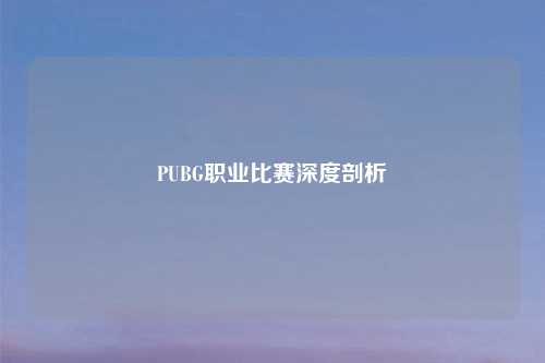 PUBG职业比赛深度剖析