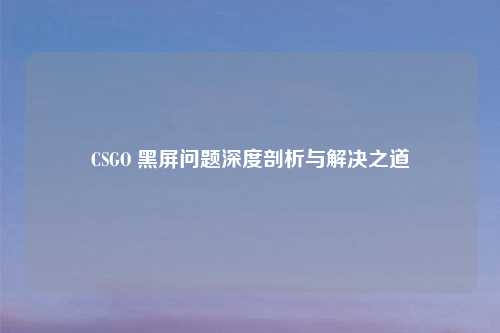 CSGO 黑屏问题深度剖析与解决之道