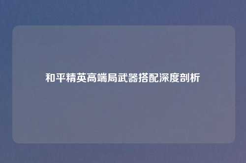 和平精英高端局武器搭配深度剖析