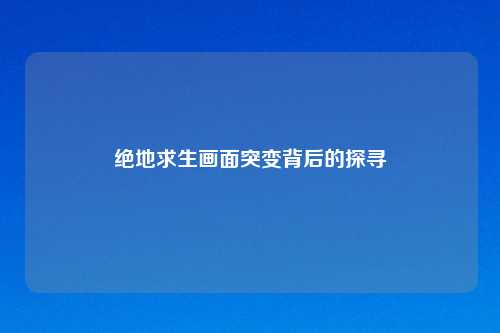 绝地求生画面突变背后的探寻