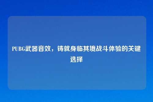 PUBG武器音效，铸就身临其境战斗体验的关键选择