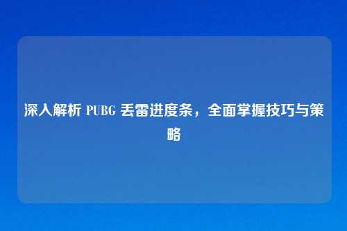 深入解析 PUBG 丢雷进度条，全面掌握技巧与策略