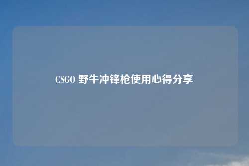 CSGO 野牛冲锋枪使用心得分享