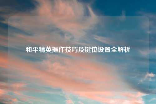 和平精英操作技巧及键位设置全解析
