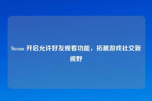 Steam 开启允许好友观看功能，拓展游戏社交新视野