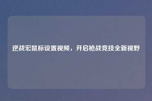逆战宏鼠标设置视频，开启枪战竞技全新视野