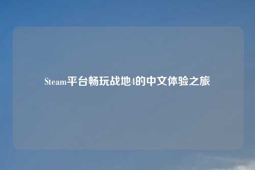 Steam平台畅玩战地4的中文体验之旅