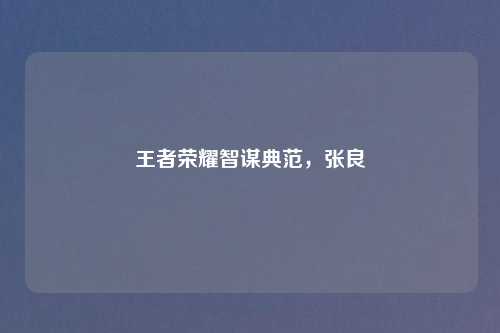 王者荣耀智谋典范，张良