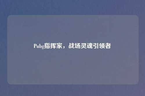 Pubg指挥家，战场灵魂引领者
