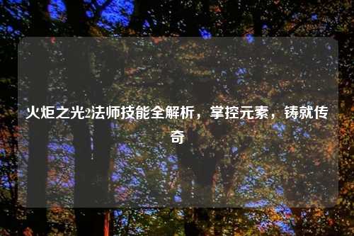 火炬之光2法师技能全解析，掌控元素，铸就传奇
