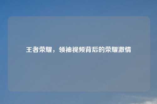 王者荣耀，领袖视频背后的荣耀激情