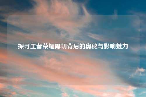 探寻王者荣耀黑切背后的奥秘与影响魅力