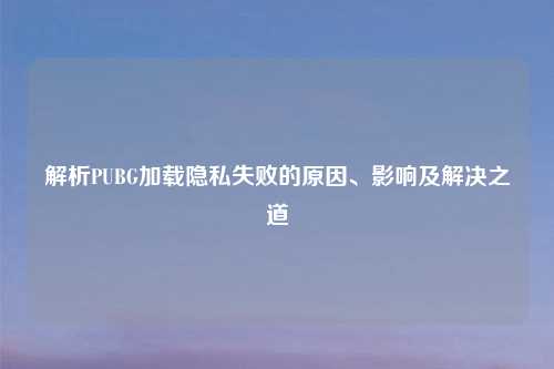 解析PUBG加载隐私失败的原因、影响及解决之道