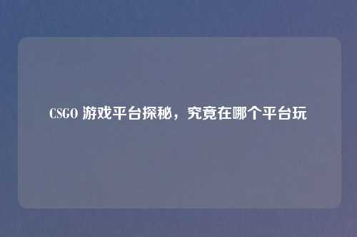 CSGO 游戏平台探秘，究竟在哪个平台玩