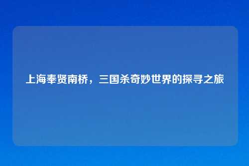 上海奉贤南桥，三国杀奇妙世界的探寻之旅
