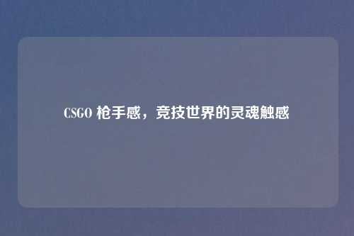 CSGO 枪手感，竞技世界的灵魂触感