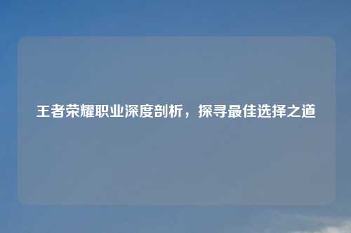 王者荣耀职业深度剖析，探寻最佳选择之道