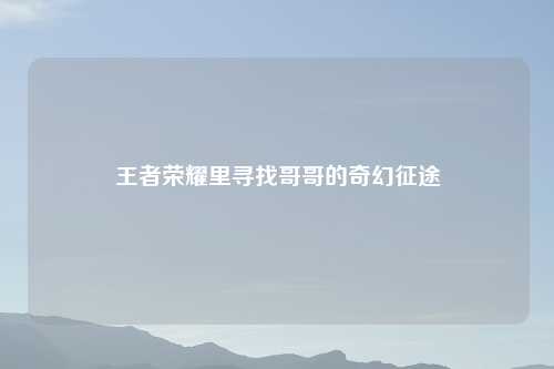 王者荣耀里寻找哥哥的奇幻征途