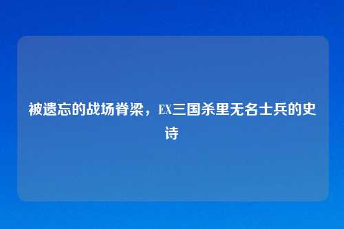 被遗忘的战场脊梁，EX三国杀里无名士兵的史诗