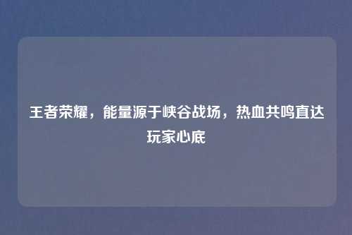 王者荣耀，能量源于峡谷战场，热血共鸣直达玩家心底