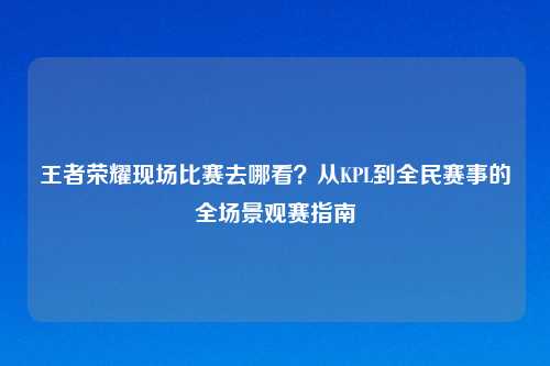 王者荣耀现场比赛去哪看？从KPL到全民赛事的全场景观赛指南
