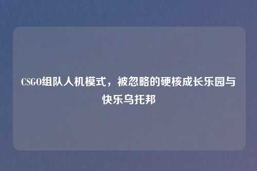 CSGO组队人机模式，被忽略的硬核成长乐园与快乐乌托邦