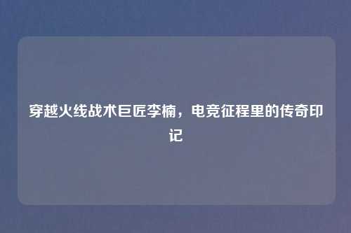 穿越火线战术巨匠李楠，电竞征程里的传奇印记