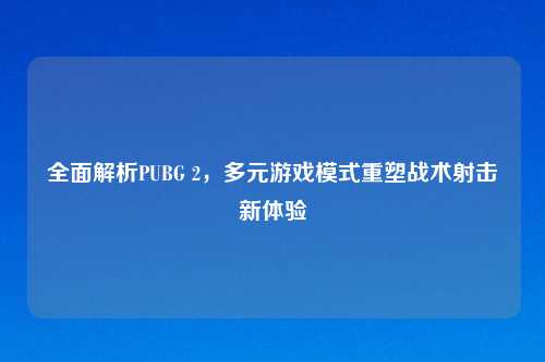 全面解析PUBG 2，多元游戏模式重塑战术射击新体验