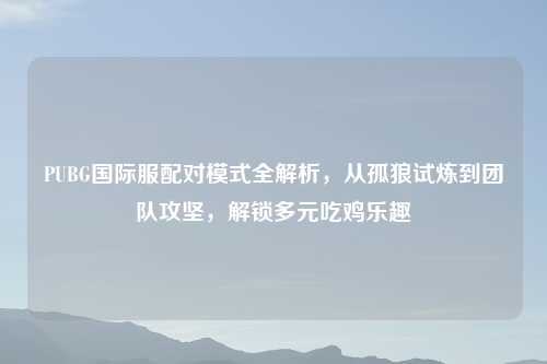 PUBG国际服配对模式全解析，从孤狼试炼到团队攻坚，解锁多元吃鸡乐趣