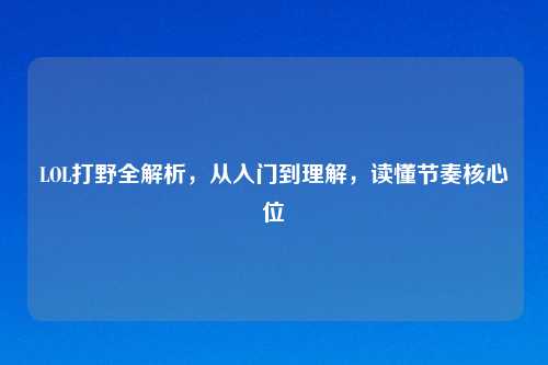 LOL打野全解析，从入门到理解，读懂节奏核心位