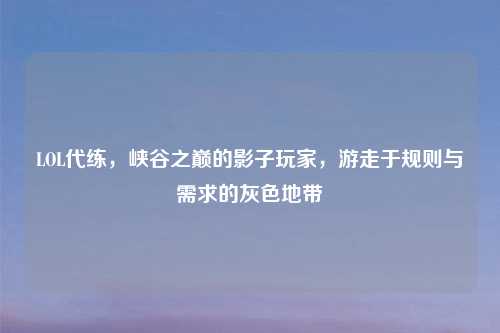 LOL代练，峡谷之巅的影子玩家，游走于规则与需求的灰色地带