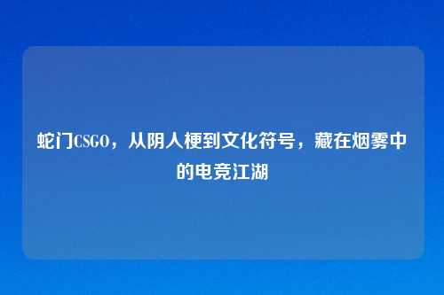 蛇门CSGO，从阴人梗到文化符号，藏在烟雾中的电竞江湖