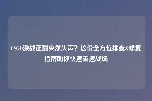 CSGO激战正酣突然失声？这份全方位排查&修复指南助你快速重返战场