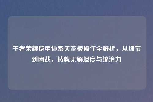 王者荣耀铠甲体系天花板操作全解析，从细节到团战，铸就无解坦度与统治力