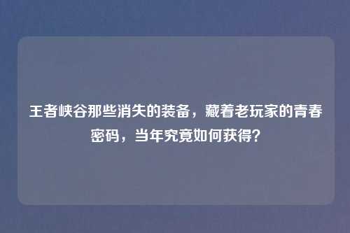 王者峡谷那些消失的装备，藏着老玩家的青春密码，当年究竟如何获得？