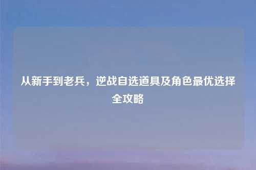 从新手到老兵，逆战自选道具及角色更优选择全攻略