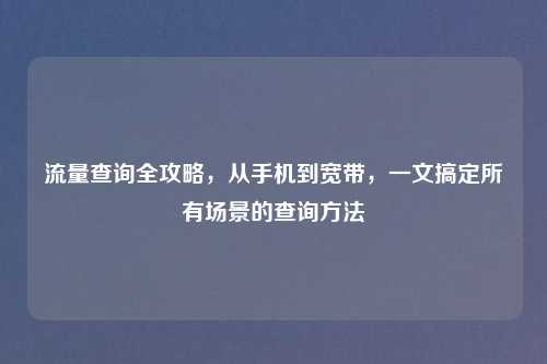 流量查询全攻略，从手机到宽带，一文搞定所有场景的查询     