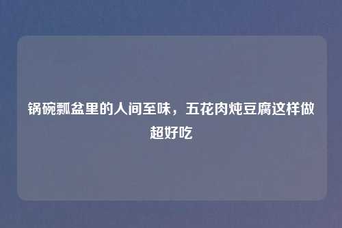 锅碗瓢盆里的人间至味，五花肉炖豆腐这样做超好吃