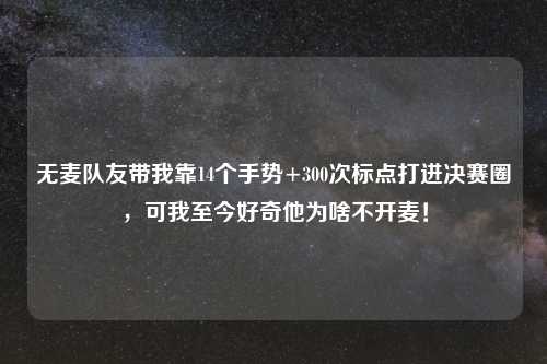 无麦队友带我靠14个手势+300次标点打进决赛圈，可我至今好奇他为啥不开麦！