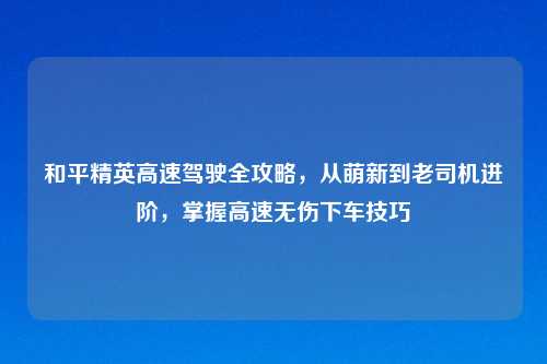 和平精英高速驾驶全攻略，从萌新到老司机进阶，掌握高速无伤下车技巧