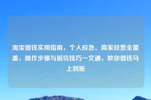      借钱实用指南，个人应急、商家经营全覆盖，操作步骤与避坑技巧一文通，教你借钱马上到账