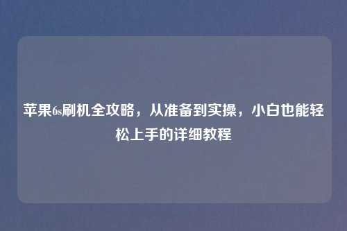 苹果6s刷机全攻略，从准备到实操，小白也能轻松上手的详细教程