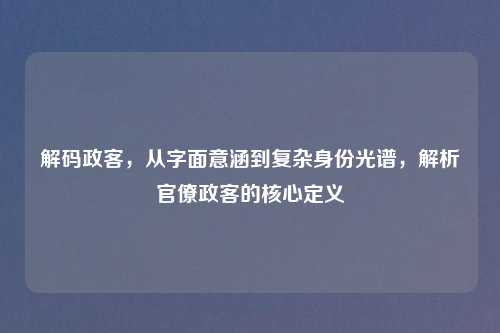 解码政客，从字面意涵到复杂身份光谱，解析官僚政客的核心定义