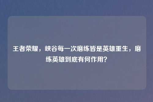 王者荣耀，峡谷每一次磨练皆是英雄重生，磨练英雄到底有何作用？