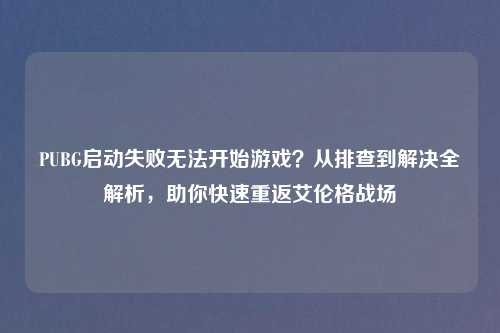 PUBG启动失败无法开始游戏？从排查到解决全解析，助你快速重返艾伦格战场