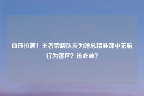 血压拉满！王者荣耀队友为啥总精准踩中无脑行为雷区？该咋破？