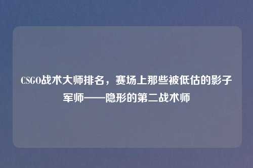 CSGO战术大师排名，赛场上那些被低估的影子军师——隐形的第二战术师