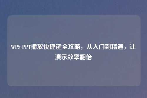 WPS PPT播放快捷键全攻略，从入门到精通，让演示效率翻倍