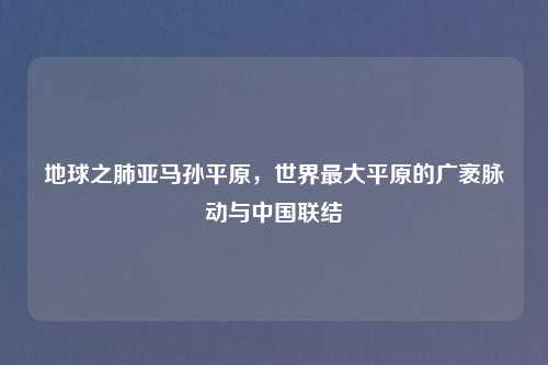 地球之肺亚马孙平原，世界更大平原的广袤脉动与中国联结